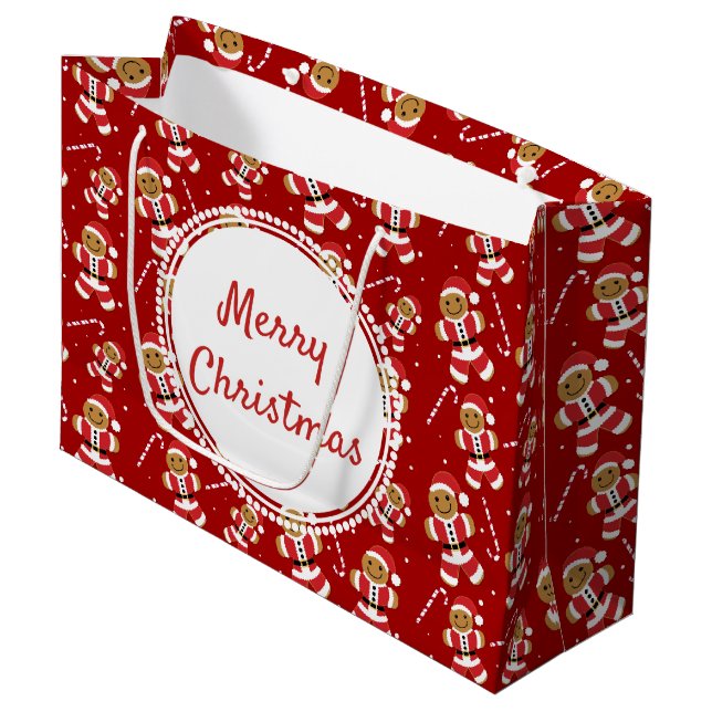 Gingerbread Santa Candy Cane Pattern | Gift Bag (Front Angled)