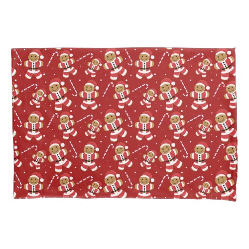 Gingerbread Santa Candy Cane Pattern Red Christmas Pillow Case