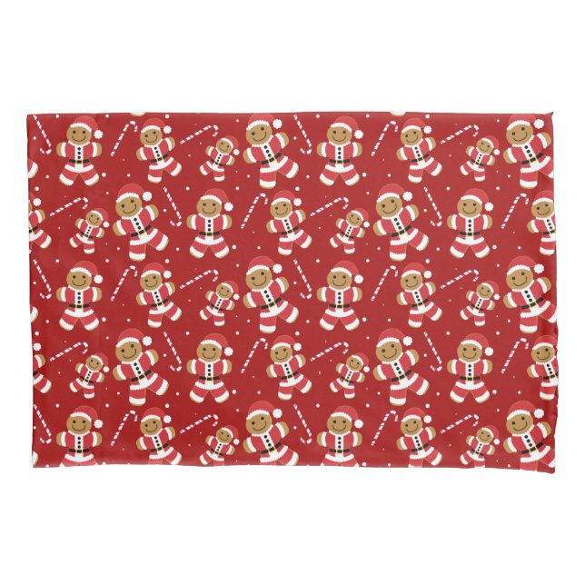 Gingerbread Santa Candy Cane Pattern Red Christmas Pillow Case (Front)