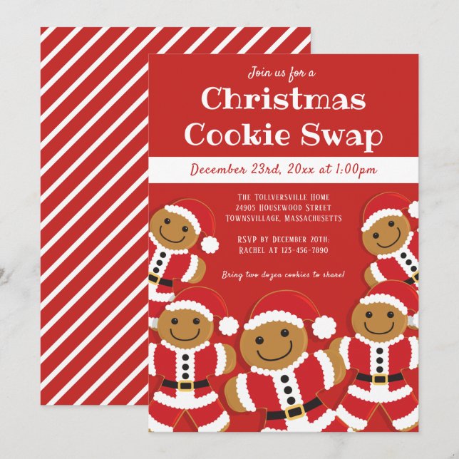 Gingerbread Santa Christmas Cookie Swap Invitation (Front/Back)