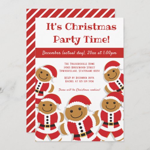 Gingerbread Santa Christmas Party White Red Invitation