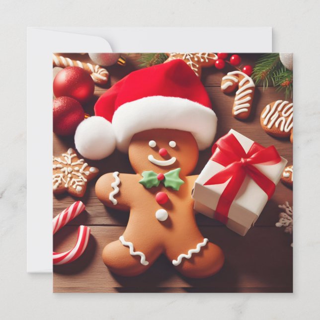 Gingerbread Santa Claus Holiday Card (Front)