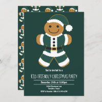 Gingerbread Santa Green Christmas Party Invitation