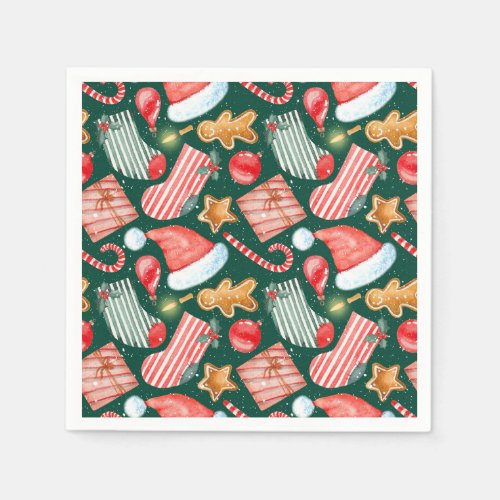 Gingerbread Santa Hat festive pattern watercolor Napkins