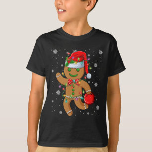 Gingerbread Santa Hat Playing Bowling Christmas Tr T-Shirt