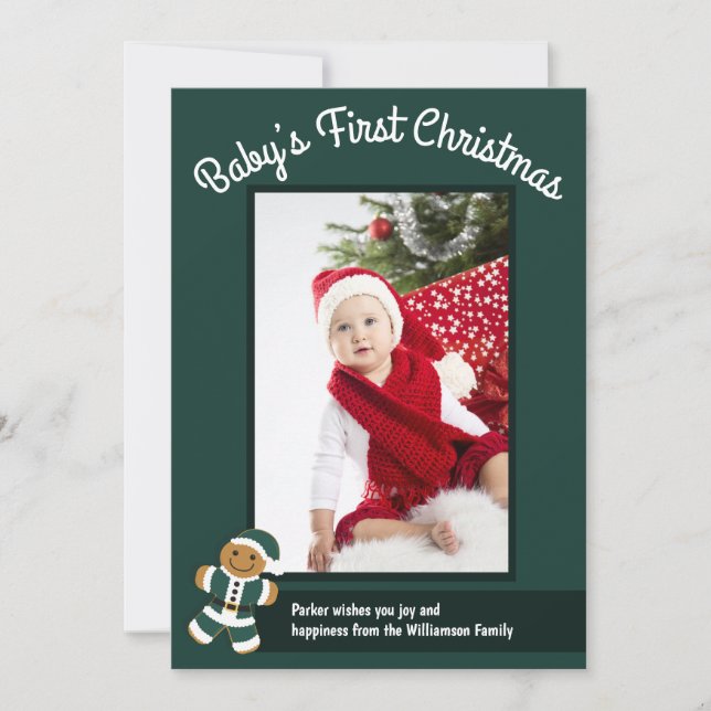 Gingerbread Santa Photo Baby First Christmas Holiday Card (Front)