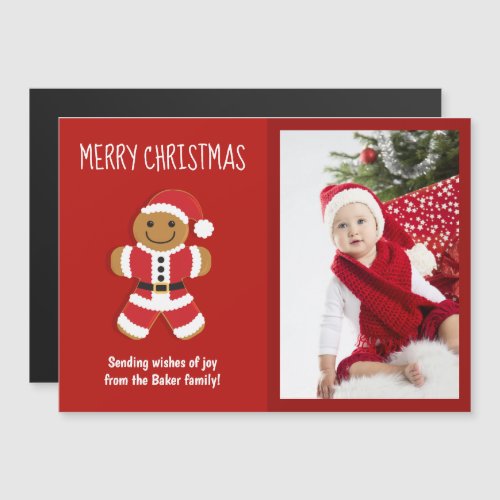 Gingerbread Santa Red Photo Christmas Card Magnet