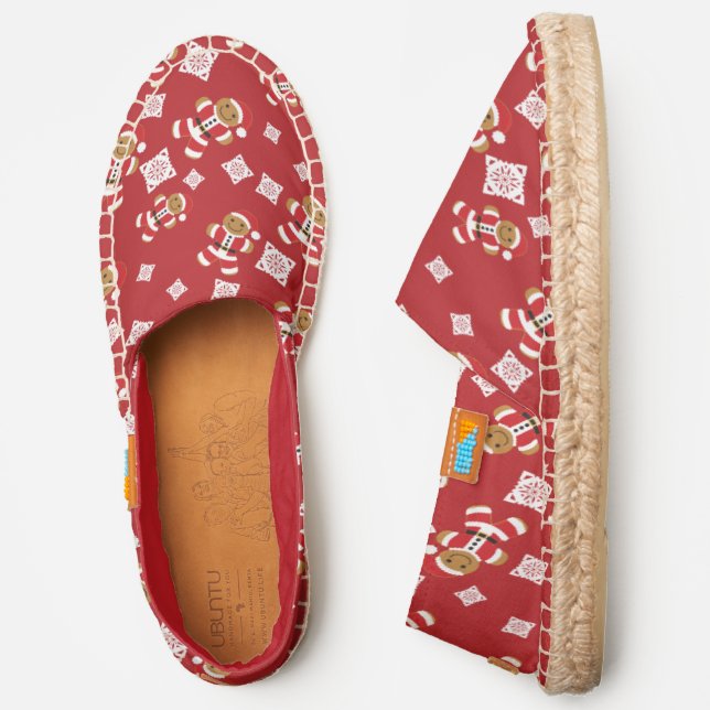Gingerbread Santa Snowflake Pattern Red Espadrilles (Side)
