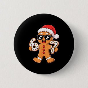 Gingerbread Santa With Sungles Holding 67 Cookies Button