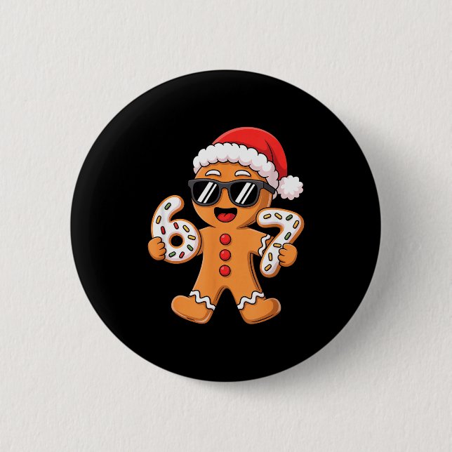 Gingerbread Santa With Sungles Holding 67 Cookies  Button (Front)