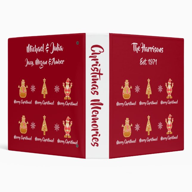 Gingerbread Santa Xmas Tree Snowman Personalize  3 Ring Binder (Background)