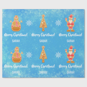 Gingerbread Santa Xmas Tree Snowman Personalize Wrapping Paper