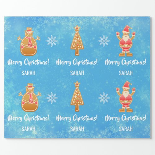 Gingerbread Santa Xmas Tree Snowman Personalize Wrapping Paper