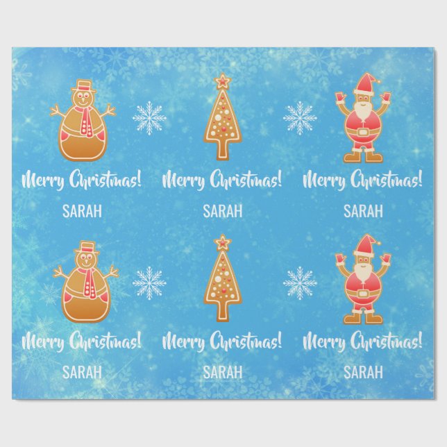 Gingerbread Santa Xmas Tree Snowman Personalize Wrapping Paper (Flat)