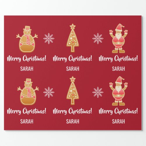 Gingerbread Santa Xmas Tree Snowman Personalize Wrapping Paper