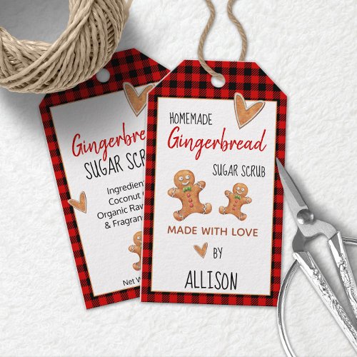 Gingerbread Scrub Made With Love Buffalo Check Gift Tags