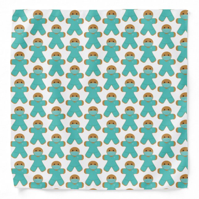 Gingerbread Scrubs Mask Cartoon Healthcare Worker Bandana (Front)