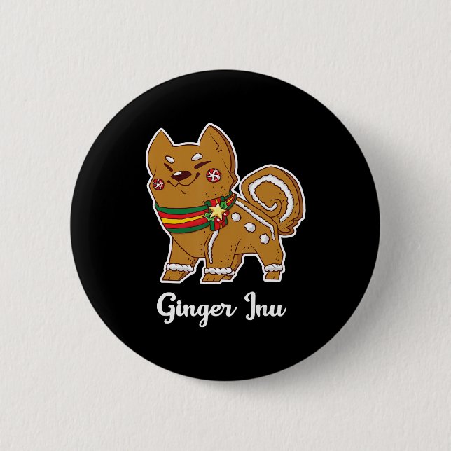 gingerbread shiba inu meme christmas button (Front)
