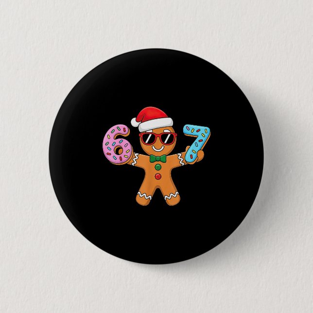 Gingerbread Six Seven 67 Ice Cream Drip Christmas  Button (Front)