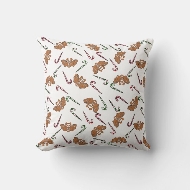Gingerbread Skeleton Bat Throw Pillow (Front)