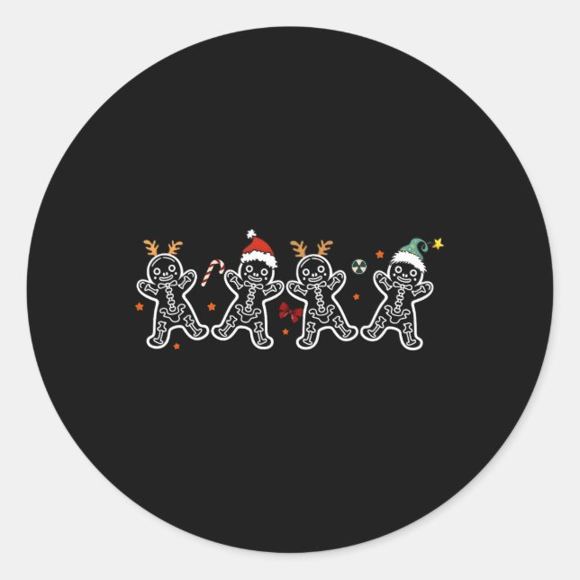 Gingerbread Skeleton Christmas Radiology Shir Xray Classic Round Sticker (Front)