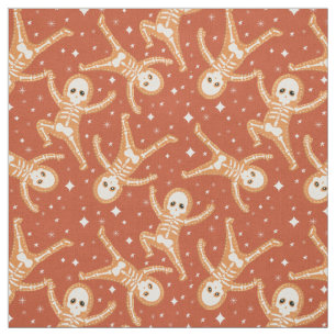 Gingerbread Skeletons on Halloween orange Fabric