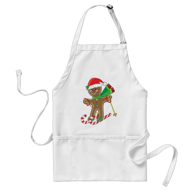 Gingerbread Skier Adult Apron (Front)