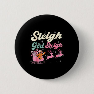 Gingerbread Sleigh Girl Nk Funny Christmas Women G Button