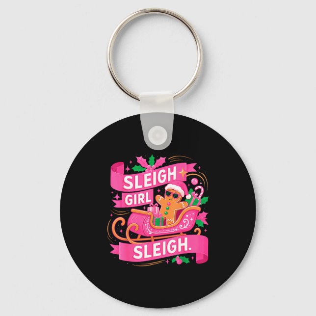 Gingerbread Sleigh Girl Nk Funny Christmas Women G Keychain (Front)