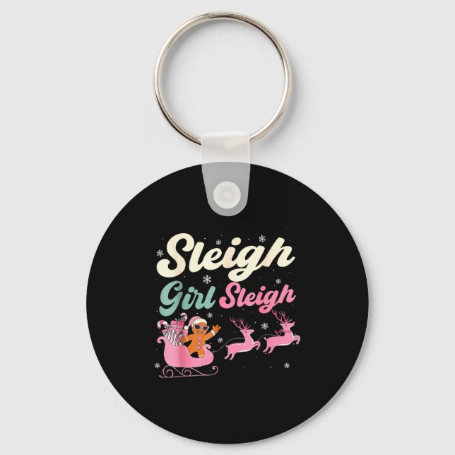 Gingerbread Sleigh Girl Nk Funny Christmas Women G Keychain (Front)