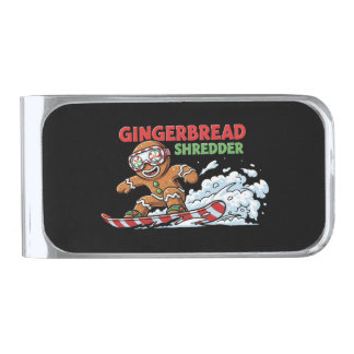 Gingerbread Snowboarder Silver Finish Money Clip