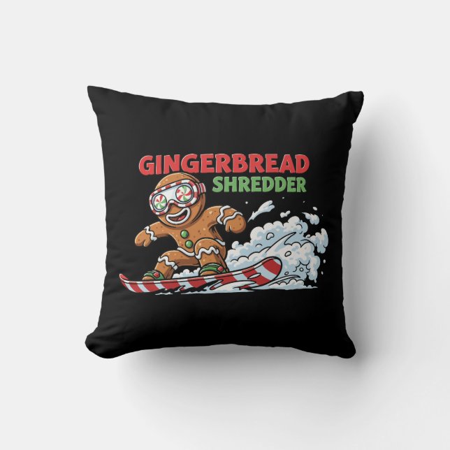 Gingerbread Snowboarder Throw Pillow (Front)