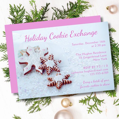 Gingerbread Snowflake Holiday Cookie Exchange Invitation