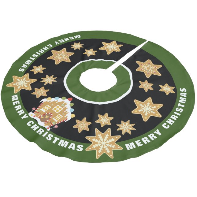 Gingerbread Snowflakes Merry Christmas Brushed Polyester Tree Skirt (Angled)