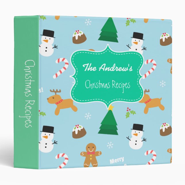 Gingerbread Snowman Christmas Recipes Pattern 3 Ring Binder (Front/Spine)