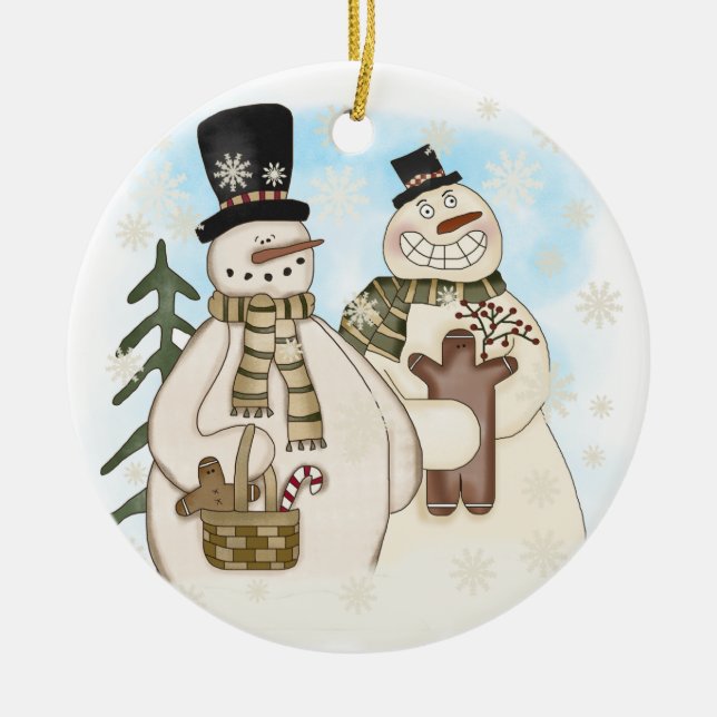 Gingerbread Snowmen Holiday Ornament (Front)