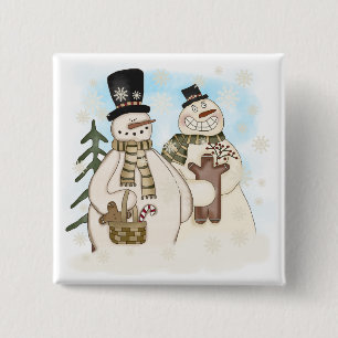 Gingerbread Snowmen T-shirts and Gifts Button
