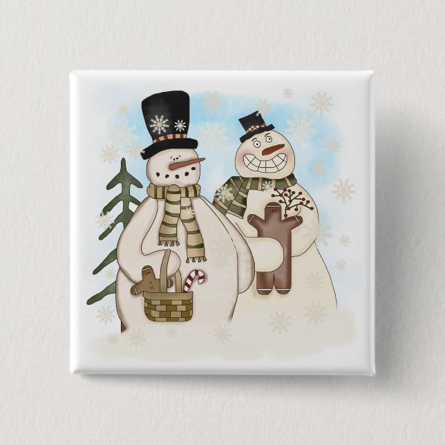 Gingerbread Snowmen T-shirts and Gifts Button (Front)