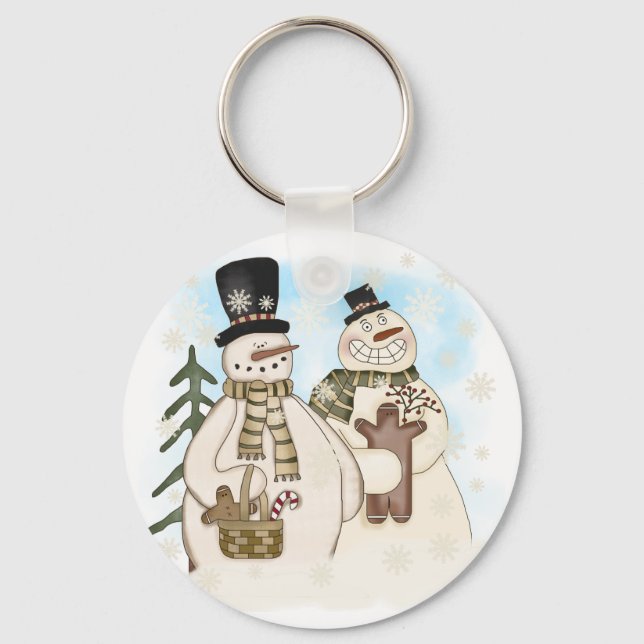 Gingerbread Snowmen T-shirts and Gifts Keychain (Front)