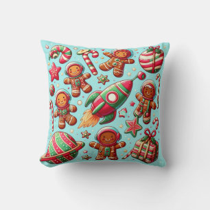 Gingerbread spaceship christmas throw pillow