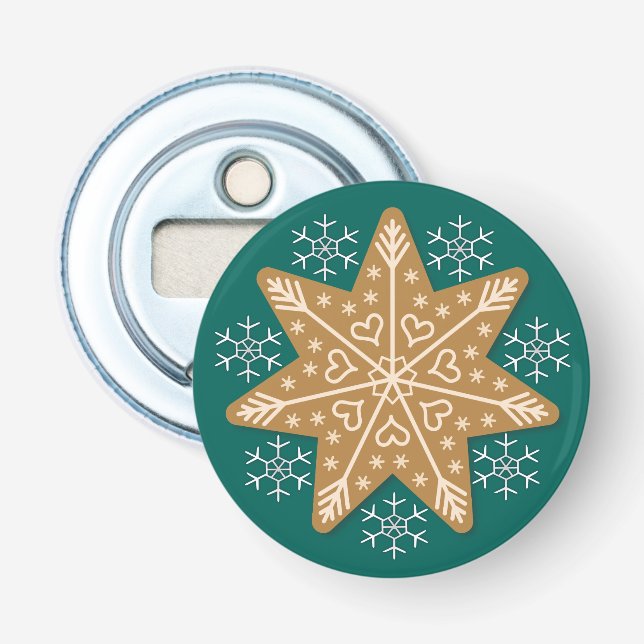 Gingerbread Star and Snowflakes Bottle Opener (Front)