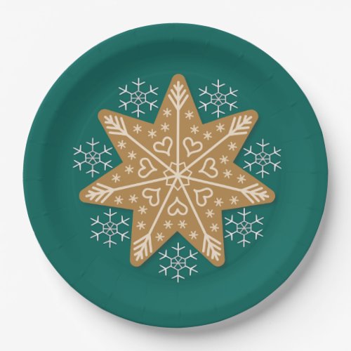 Gingerbread Star and Snowflakes Christmas Paper Plates