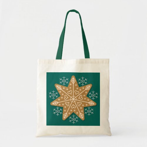 Gingerbread Star and Snowflakes Christmas Tote Bag