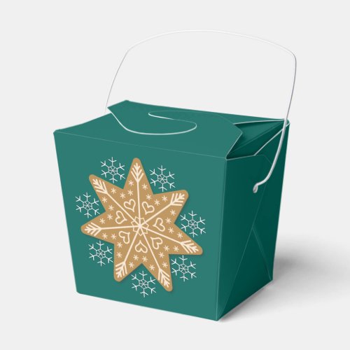 Gingerbread Star and Snowflakes Teal Favor Boxes