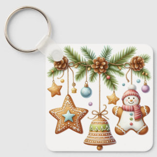 Gingerbread Star, Bell, Snowman Keychain
