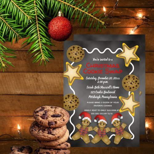 Gingerbread  Stars Christmas Cookie Swap Party In Invitation