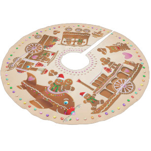 Gingerbread Steam Train, Steamboat, And Airplane Brushed Polyester Tree Skirt
