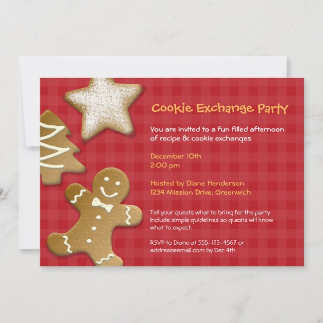 Gingerbread sugar cookie exchange swap red party invitation (Front)
