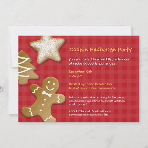 Gingerbread sugar cookie exchange swap red party invitation