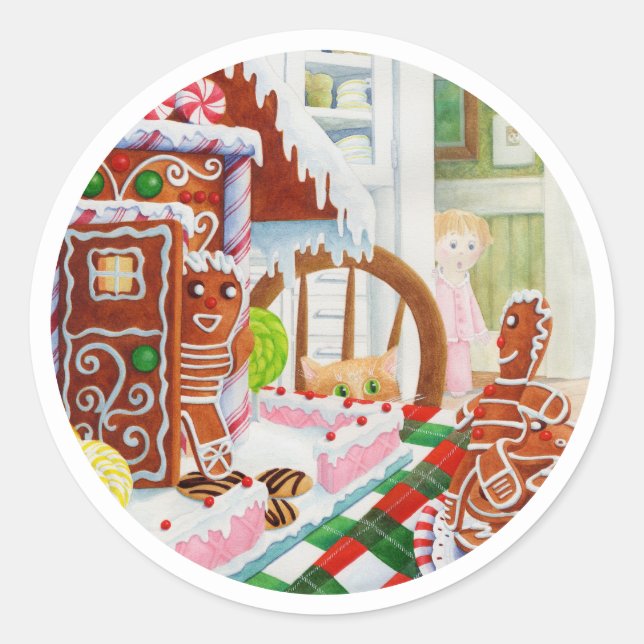 GINGERBREAD SURPRISE Large Round Stickers (Front)